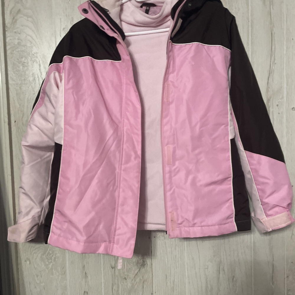 Cherokee All Weather Jacket Girls Size 10-12 Winter Pink Heart Fleece Lined Hood